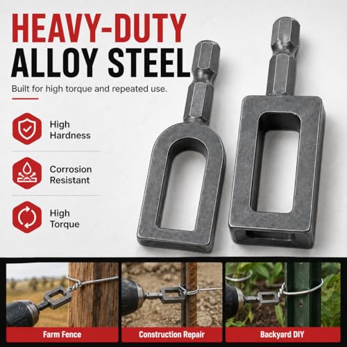 Wire Twister Tool for Drill, Heavy Duty Drill Wire Twister for 9 & 11 Gauge Fence Wire, Wire Twisting Tool with 1/4" Hex Shank for Fence Repair, Rebar Tying, Farm, Garden and Construction (9#+11#)