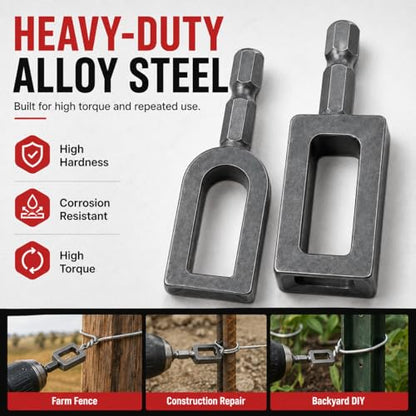 Wire Twister Tool for Drill, Heavy Duty Drill Wire Twister for 9 & 11 Gauge Fence Wire, Wire Twisting Tool with 1/4" Hex Shank for Fence Repair, Rebar Tying, Farm, Garden and Construction (9#+11#)