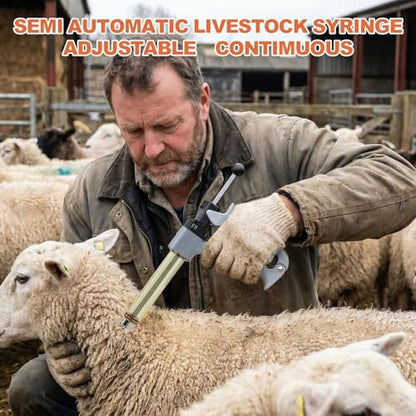 25ml Semi-Auto Repeating Livestock Syringe Gun, 5 Dose Settings - color: Silver Gray25ML-B
