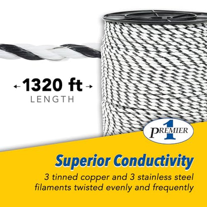 Premier 1 IntelliRope® PE 4.5 Electric Fence Rope – 4.5mm, 1320 ft
