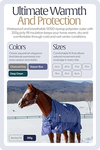 Equinavia Arktis Extended Neck Mid Weight Turnout Blanket 200g - Skipper Blue - 78 in - color: Skipper Blue, size: 78 in