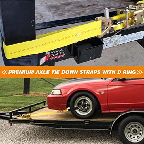 Axle Tie Down Straps - Lab Inspected 10,000lb. Break Strength - Heavy Duty Protective Sleeves & D Rings to Ensure Peace of Mind - Used for Car Engine Hoist, Truck, Trailer, UTV (4-Pack Set)