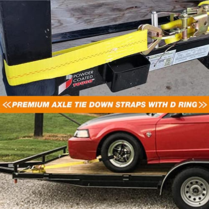 Axle Tie Down Straps - Lab Inspected 10,000lb. Break Strength - Heavy Duty Protective Sleeves & D Rings to Ensure Peace of Mind - Used for Car Engine Hoist, Truck, Trailer, UTV (4-Pack Set)