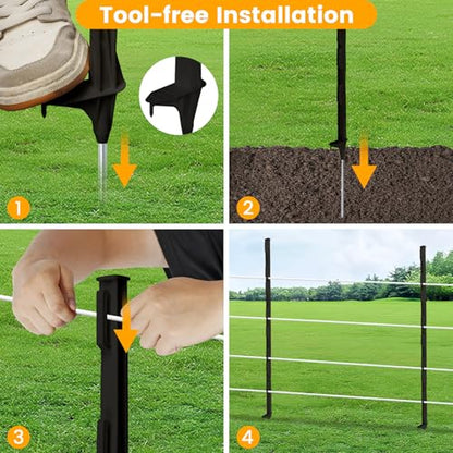 Electric Fence Posts 25 Pack, Black 48 inch Step in Fence Posts - color: Black, size: 48 INCH-25 PCS
