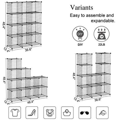 C&AHOME Wire Cube Storage, 12-Cube Storage Organizer Metal, C Grids, Black - color: Black