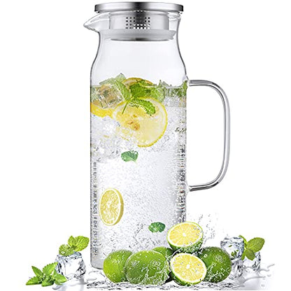 Bivvclaz 1.6 Liter 54 oz Glass Pitcher with Lid and Handle, Glass Carafe Water Pitcher for Hot/Cold Water, Iced Tea, Drinks, Coffee, Juice and Homemade Beverage - color: Clear, size: 54 Ounces