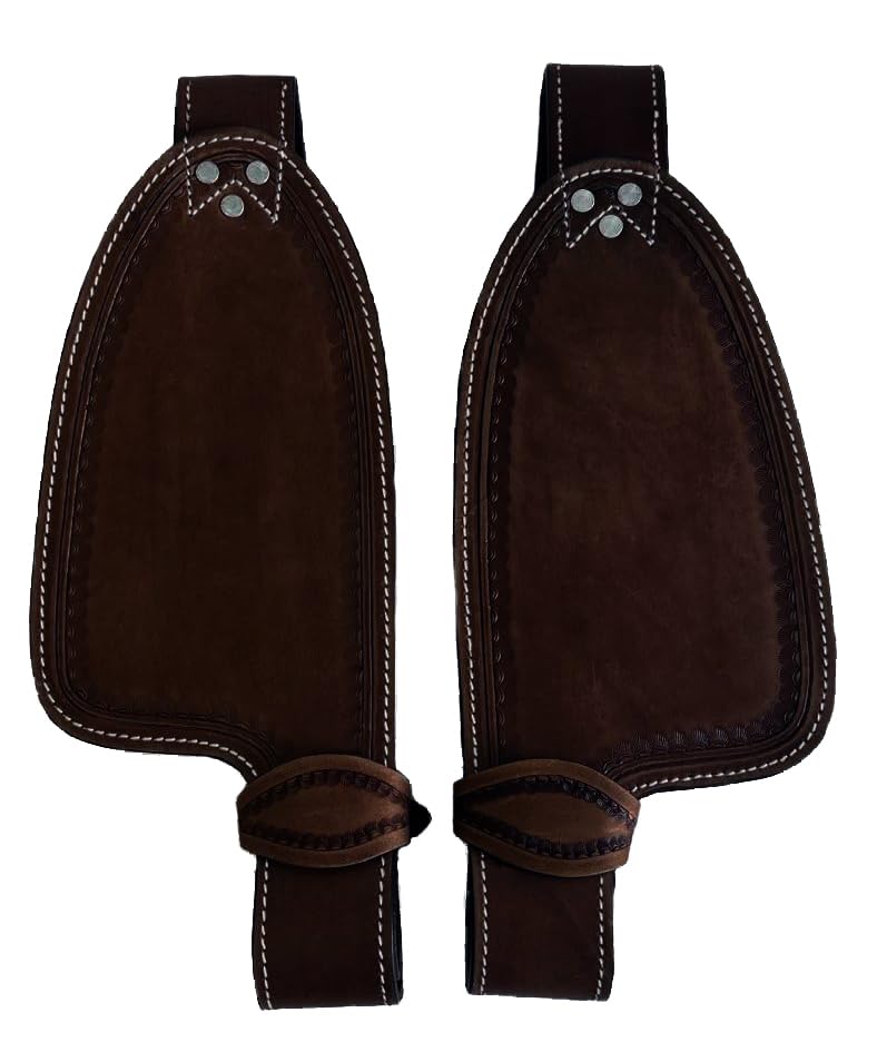 Smooth Leather with Scallop Tooling Replacement Fenders Pair for Pony or Youth Saddle, Brown