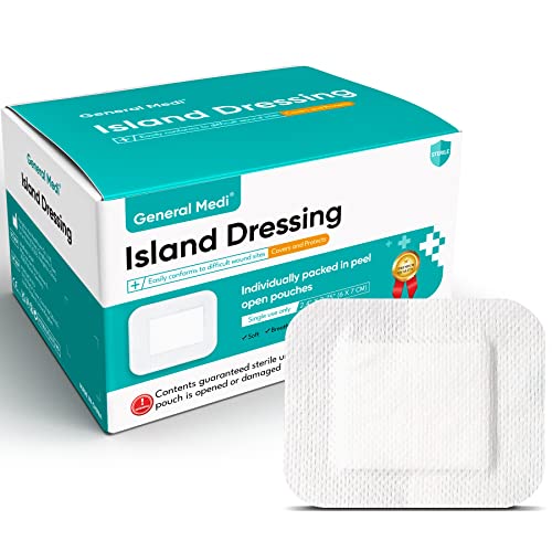 General Medi Sterile Island Dressing Bordered Gauze – 100 Count, 2.4" x 2.75" Gauze Pads, Wound Care Pad with Adhesive Border - Sterile, Soft & Highly Absorbent Medical Grade Dressing Pad - size: 2.4" x 2.75"(100 Count)