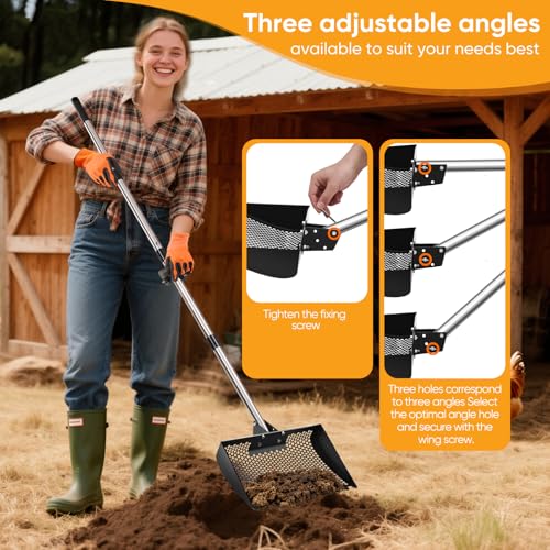12inch Chicken Poop Scooper & Rake 2-in-1 with Adjustable Handle - color: Black