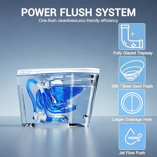 Smart Toilet with Bidet Elongated Heated Seat Dual Flush/Seat & Lid | Foot Sensor Electric Modern One Piece Toilet with Warm Water Wash&Air Dry LED Display Siphon Flush 1.28 GPF MAP 1000g - color: Ivory White
