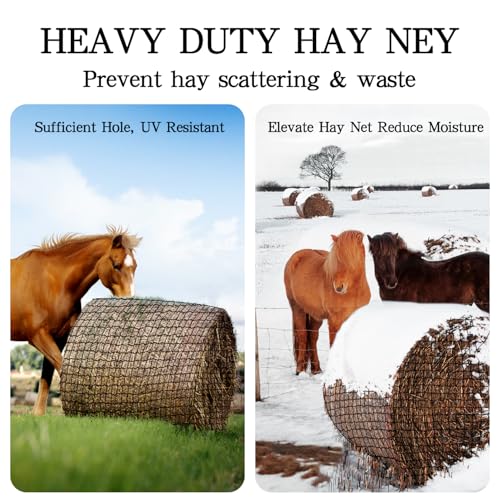 7 * 7FT Round Bale Hay Net, Heavy Duty Hay Nets for Horses Slow Feed Round or Square Bale Haynet