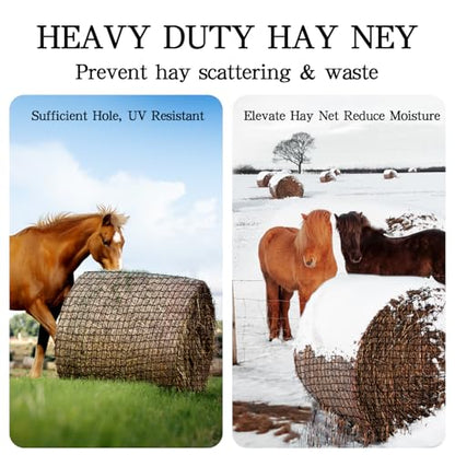 Large Round Bale Hay Net, 6 * 6FT Slow Feed Hay Net for Horses with 5mm Holes, Heavy Duty Haynet for Round Bale or Square Bale - size: 6*6FT