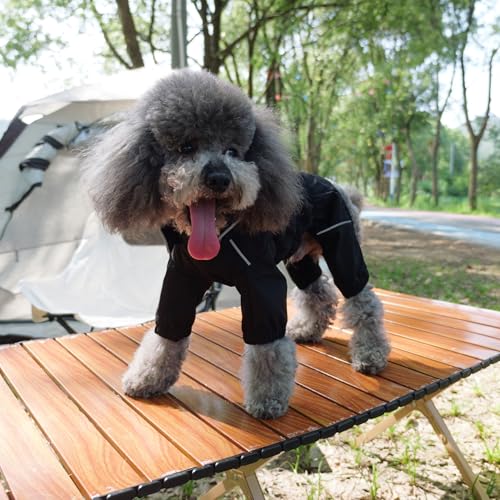 LOVELONGLONG Fleece-Lined Dog Raincoat with Removable Hood – Waterproof Winter Full Body Dog Jacket – Windproof Snowproof Cold-Weather Suit – Black-F S - color: Black-Fleeced, size: S (Back 11.5")