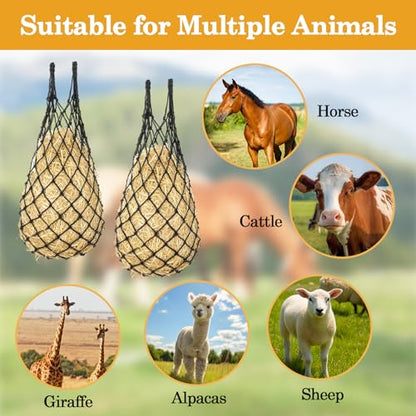 Klmnop 4-Pack Heavy Duty Slow Feed Hay Nets for Horses, 40" Hanging Hay Bags with 1.97" Small Holes, Regulate Feeding for Horse Goat Sheep in Stall Trailer Paddock(Black)