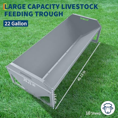 45" Heavy Duty Galvanized Steel Livestock Feeding Trough, 22 Gallon Large Capacity Feeder, Rust-Resistant for Horses, Goats, Sheep, Cattle, Pigs, Alpacas - color: Silver