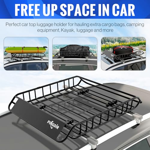 PINGDIR roof Rack Basket Rooftop Cargo Carrier 46"*36" ，Cargo Net with Attachment Hooks, - size: 46 inches