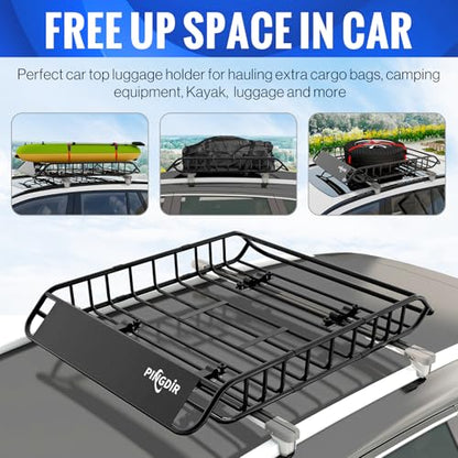PINGDIR roof Rack Basket Rooftop Cargo Carrier 46"*36" ，Cargo Net with Attachment Hooks, - size: 46 inches