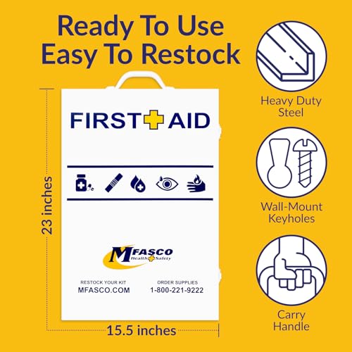 MFASCO Workplace First Aid Kit 4 Shelf Metal Cabinet with Medications - size: 4 Shelf, style: W/ Medications