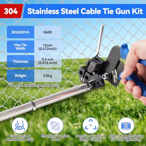 Stainless Steel Cable Tie Gun Metal Zip Cutter Heavy Duty Outdoor, 250PCS 304 Metal Zip Ties Adjustable Fastening Cutting Tie Tool Sets for Vehicles Exhaust Wrap Wire Fence Chicken Coop - color: Blue