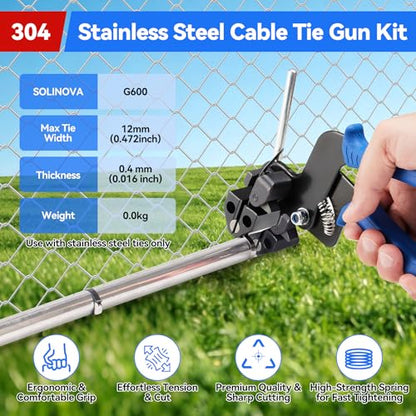 Stainless Steel Cable Tie Gun Metal Zip Cutter Heavy Duty Outdoor, 250PCS 304 Metal Zip Ties Adjustable Fastening Cutting Tie Tool Sets for Vehicles Exhaust Wrap Wire Fence Chicken Coop - color: Blue