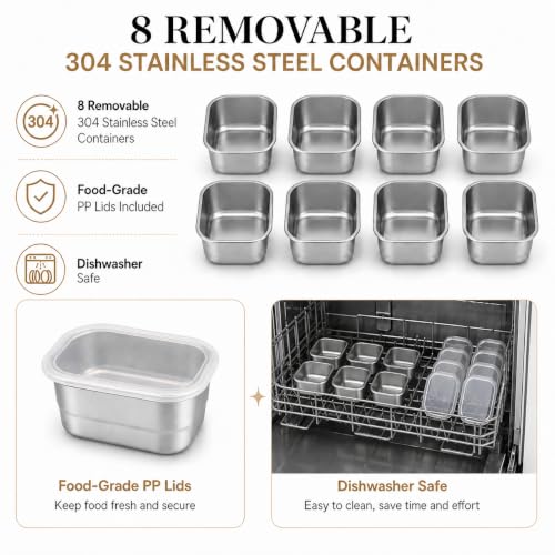 Ankou Snackle Box Container, Stainless Steel Divided Serving Tray with Lid, Handle and Forks - color: 8 pack