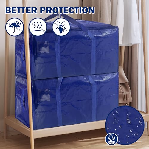 8 Pack Extra Heavy Duty Large Moving Bags with Strong Zipper & Carrying Handles, Sturdy Clothes Storage Bag Totes Bins, Packing Bags Moving Boxes College Moving Supplies, Dark Blue - 33 gal - size: 33 gal-Dark Blue