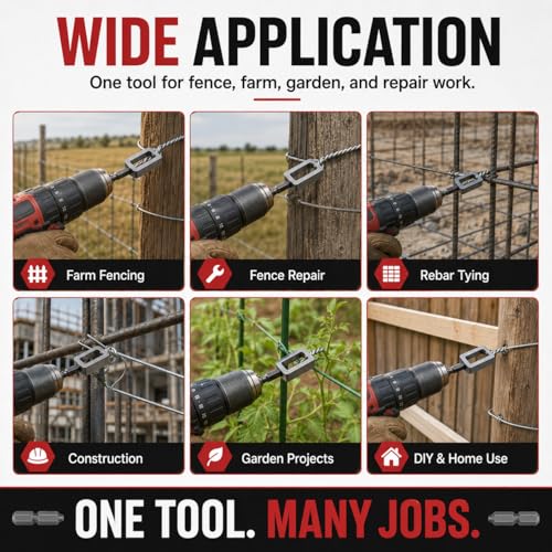 Wire Twister Tool for Drill, Heavy Duty Drill Wire Twister for 9 & 11 Gauge Fence Wire, Wire Twisting Tool with 1/4" Hex Shank for Fence Repair, Rebar Tying, Farm, Garden and Construction (9#+11#)