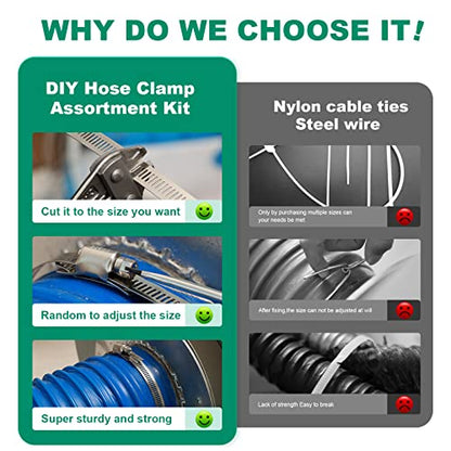 OURU 20FT Hose Clamps 304 Stainless Steel,DIY Metal Strap with 10 Fasteners - size: 20FT Metal Strapping+10 Fasteners