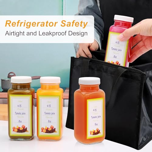 Juice Bottles With Caps 8 oz,12 Pack Glass Juicing Bottles Reusable - size: 8 Ounces