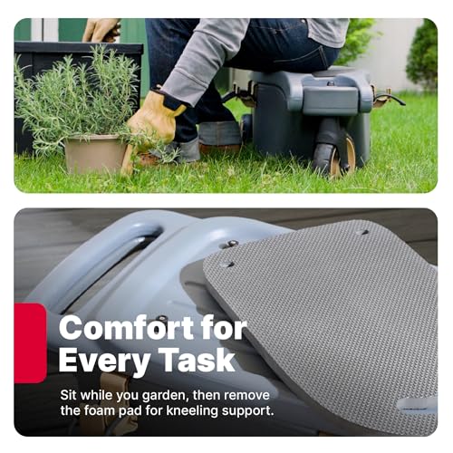 Step2 EverTough Garden Hopper Rolling Gardening Cart with Seat, Heavy-Duty Wheels, Tool Storage, Durable Resin Yard Wagon, Easy to Clean, 300 lb Capacity