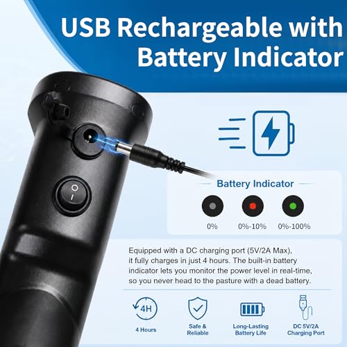 Cattle Prod Livestock w/LED Light Rechargeable Extend to 37" Black - color: Black