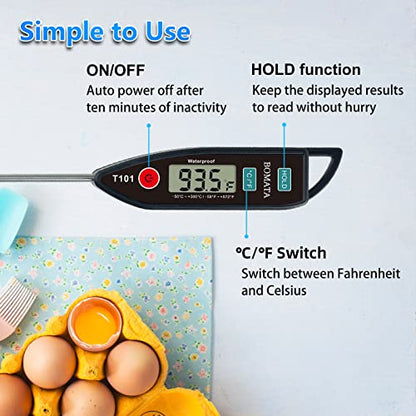 BOMATA 6 Pack Waterproof IPX7 Meat Thermometer, Food Thermometer | Instant Read, Long Probe for Water, Liquid, Kitchen Cooking, Grill,BBQ ! T101 X 6 Pcs (Black & Red & White)… - color: Black,Red,White