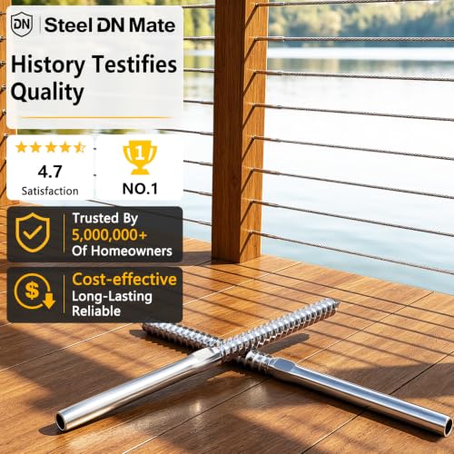 Cable Railing Hardware 1/8" T316 Swage Lag Screws for Wood Post 100Pack | Marine Grade T316 Stainless Steel, Right & Left Hand Thread for Stair/Deck Cable Railing Kits with Wrench, Steel DN Mate DM50 - color: Silver