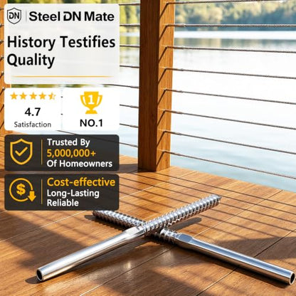 Cable Railing Hardware 1/8" T316 Swage Lag Screws for Wood Post 100Pack | Marine Grade T316 Stainless Steel, Right & Left Hand Thread for Stair/Deck Cable Railing Kits with Wrench, Steel DN Mate DM50 - color: Silver