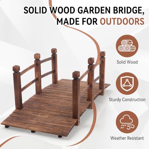 Outvita 5FT Stained Wooden Garden Footbridge with Safety Railings - size: 5ft-carbonated