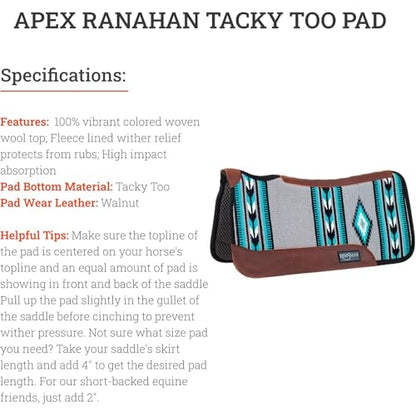 Reinsman APEX Ranahan Tacky Too Soft Breathable Non-Slip Shock-Absorbing Fleece-Lined Moisture-Wicking Contoured Back Protection Horse Riding Saddle Pad - color: Big Sky
