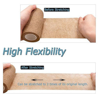 HerMia Self Adhesive Bandage Wrap 3 Rolls 4 Inch Self Adherent Wrap Self Stick Bandages Wrap Stretch Bandage for Wrist Ankle Swelling Sprains - size: 4 In - 3 Rolls