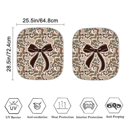 Windshield Sun Shade Foldable Brown Camo Bow Auto Front Window Sunshades for Most Windshield, Auto Sun Heat and UV Rays Blocker Keep Your Car Cool, 28.5"×25.5" - color: Brown Camo Bow