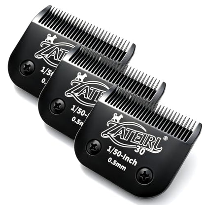 Size 30 Detachable Pet Grooming Clipper Blade with Steel Cutter, 1/50 Inch (0.5 mm) Cut Length, Black, Compatible with Andis, Oster A5, Wahl KM10, 3 Pack - color: Black, size: 30# 0.5mm - 3 Pack