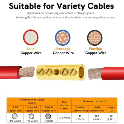 0 Gauge Wire Butt Connectors 6 PCS Brass Mechanical Butt Splice Connectors Kit 1/0 AWG Mechanical Repair Splice Kit Splice Screw Sleeves 6 PCS Mechanical Splices & 3:1 Heat Shrink Tubes - size: 0 (1/0) Gauge, style: Mechanical Splice - Bare Pure Brass