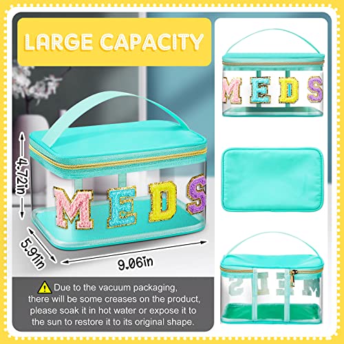 Geetery Chenille Letter Bag, Meds Cheer Travel Cases Cheerleader Gifts Cosmetic Bag Nylon Makeup Portable Preppy Patch with Zipper Toiletry Storage Case for Women(Green,Meds) - color: Green, style: Meds