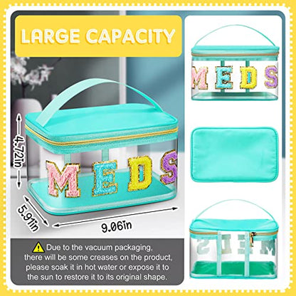 Geetery Chenille Letter Bag, Meds Cheer Travel Cases Cheerleader Gifts Cosmetic Bag Nylon Makeup Portable Preppy Patch with Zipper Toiletry Storage Case for Women(Green,Meds) - color: Green, style: Meds