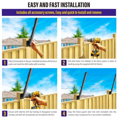 Hulave 8-Pack Angle 25° Fence Post Extender High 23" Fence Barbed Wire Extend Arm for Outdoor Fences to Increase Height for Privacy,Security Prevent Animals from Jumping and Breaking in (Matte Black) - size: 23.5in-25°Angles