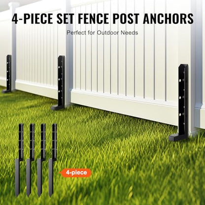 VEVOR Fence Post Anchor, 4 Pack Repair Kit Inner Diameter 2 x2 Inches Heavy Duty Steel Fence Post Support Stakes, Anchor Ground Spike for Repair Tilted, Broken Wood Post - size: 4PC 34x2x2 Inches