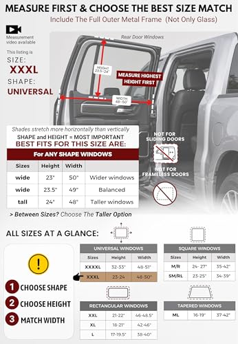 XXXL/Window Sun Shades for Trucks, 2-Pack/8 Sizes. Stretch-To-Fit H: 23"x W: 50" Rear Windows. Slip-On Breathable Mesh Socks for Side Windows, Full Coverage, Heat & Bug Protection, 2-Pack by Qualizzi - size: 3XL - Universal