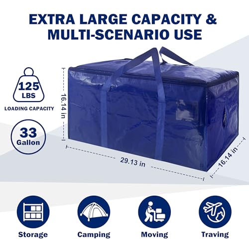 8 Pack Extra Heavy Duty Large Moving Bags with Strong Zipper & Carrying Handles, Sturdy Clothes Storage Bag Totes Bins, Packing Bags Moving Boxes College Moving Supplies, Dark Blue - 33 gal - size: 33 gal-Dark Blue