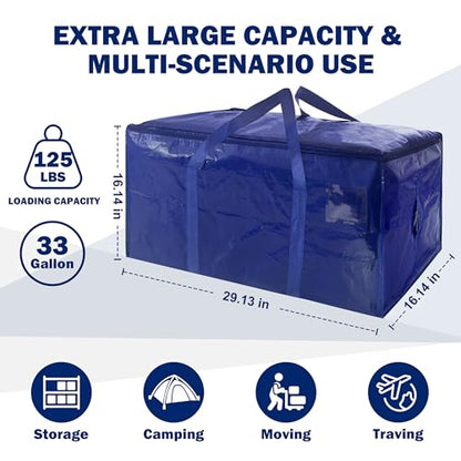 8 Pack Extra Heavy Duty Large Moving Bags with Strong Zipper & Carrying Handles, Sturdy Clothes Storage Bag Totes Bins, Packing Bags Moving Boxes College Moving Supplies, Dark Blue - 33 gal - size: 33 gal-Dark Blue
