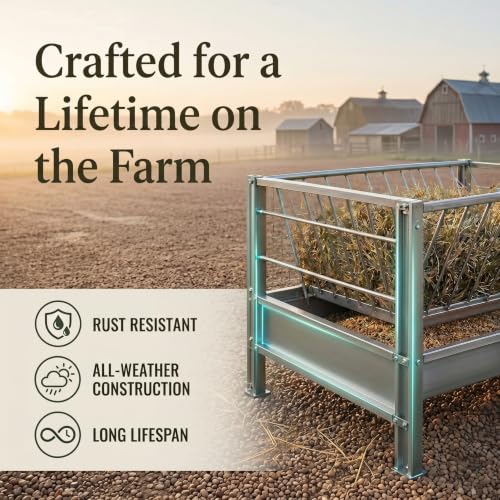 99 Gallon Galvanized Goat Feeder, Weather Resistant Goat Feeder with Hay and Grain Feeder，Ground Livestock Feeder for Goats Sheep Calves