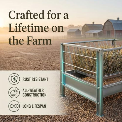 99 Gallon Galvanized Goat Feeder, Weather Resistant Goat Feeder with Hay and Grain Feeder，Ground Livestock Feeder for Goats Sheep Calves