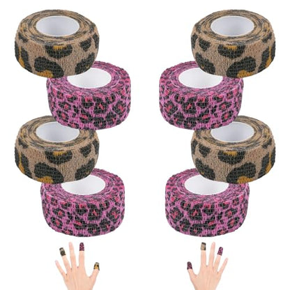 8 Pack Leopard Print Thimble Tape Set, Brown & Pink Self-Adhesive Finger Protection Wrap for Hand Sewing Custom Moldable Craft Guard with Tear-by-Hand Convenience - color: Leopard